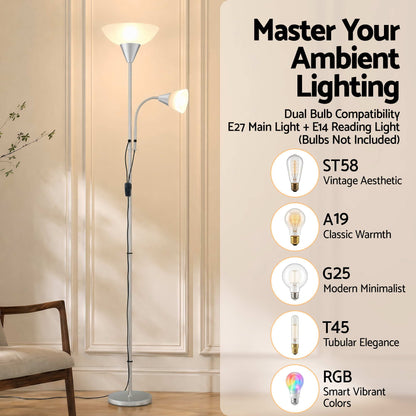Artiss Floor Lamp Mother and Child Modern Home Living Room Office Reading Silver-Home &amp; Garden > Lighting > Floor Lamps-PEROZ Accessories