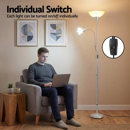 Artiss Floor Lamp Mother and Child Modern Home Living Room Office Reading Silver-Home &amp; Garden > Lighting > Floor Lamps-PEROZ Accessories