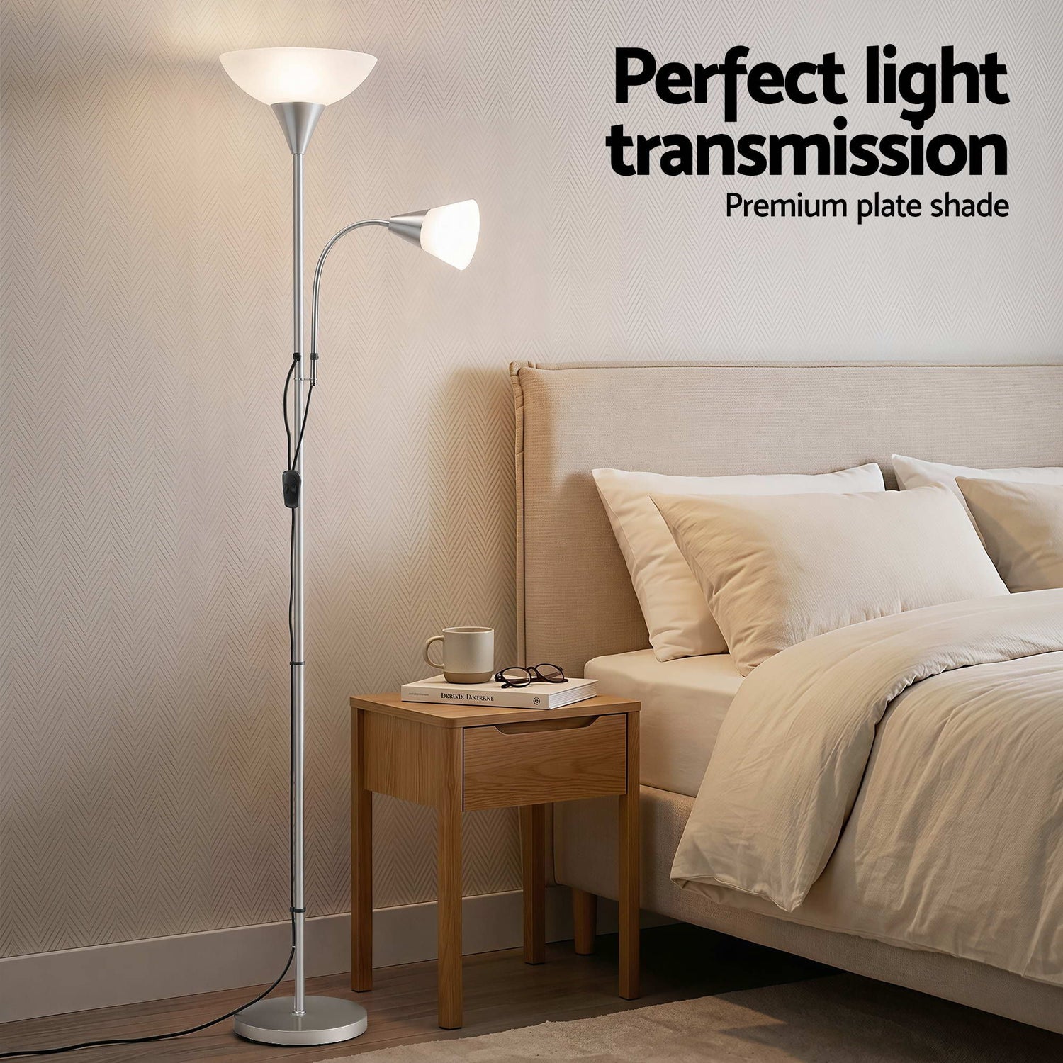 Artiss Floor Lamp Mother and Child Modern Home Living Room Office Reading Silver-Home &amp; Garden > Lighting > Floor Lamps-PEROZ Accessories