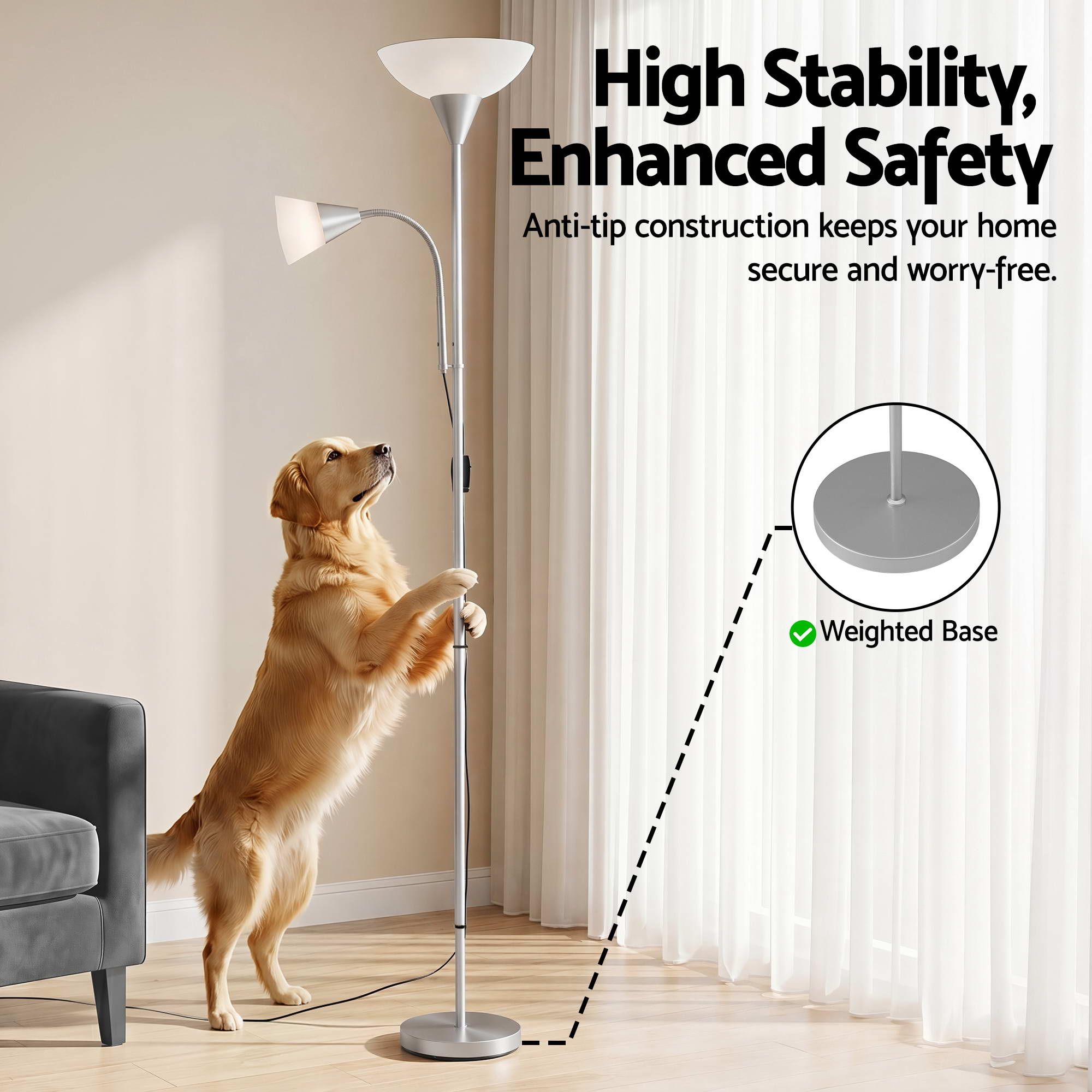 Artiss Floor Lamp Mother and Child Modern Home Living Room Office Reading Silver-Home &amp; Garden > Lighting > Floor Lamps-PEROZ Accessories