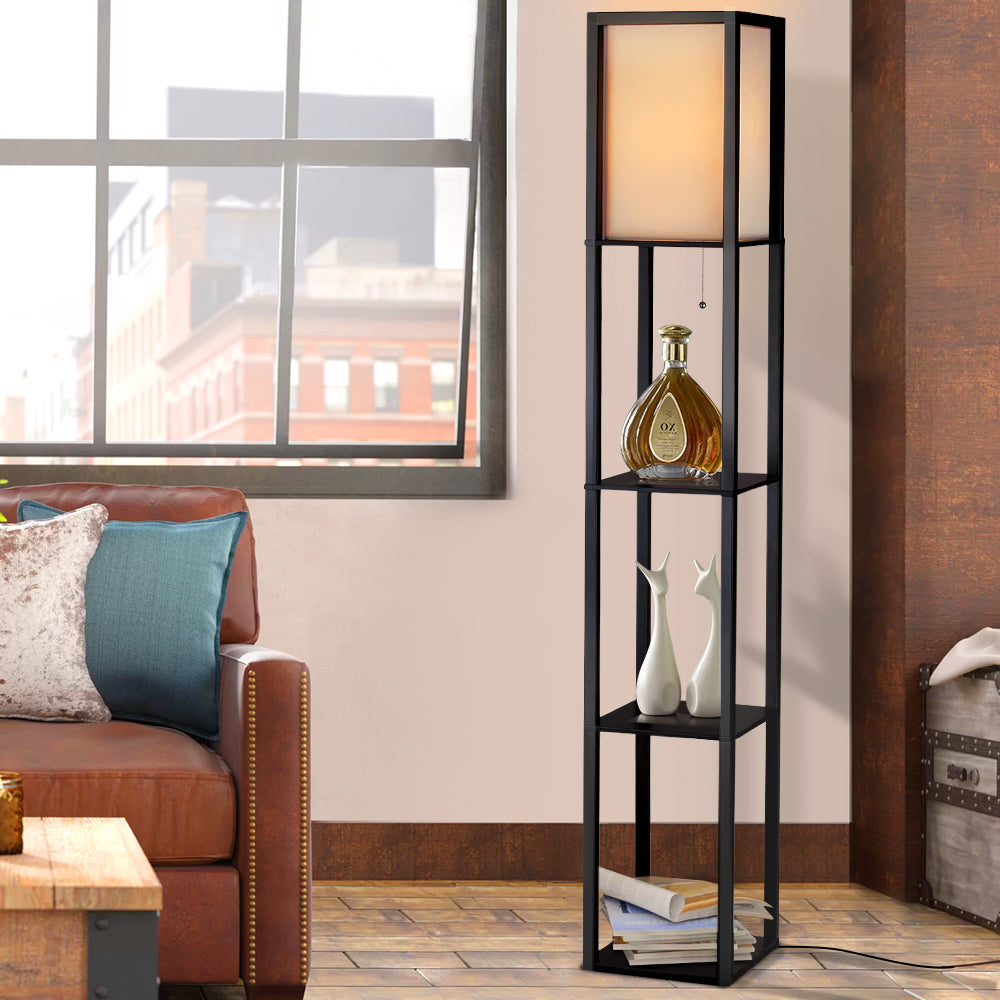 Artiss Floor Lamp 3 Tier Shelf Shelf Storage LED Light Stand Home Room Vintage Black-Home &amp; Garden > Lighting-PEROZ Accessories