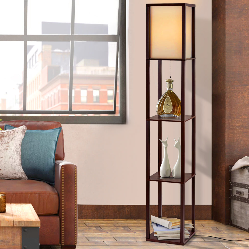 Artiss Floor Lamp 3 Tier Shelf Storage LED Light Stand Home Room Vintage Brown-Home &amp; Garden > Lighting-PEROZ Accessories