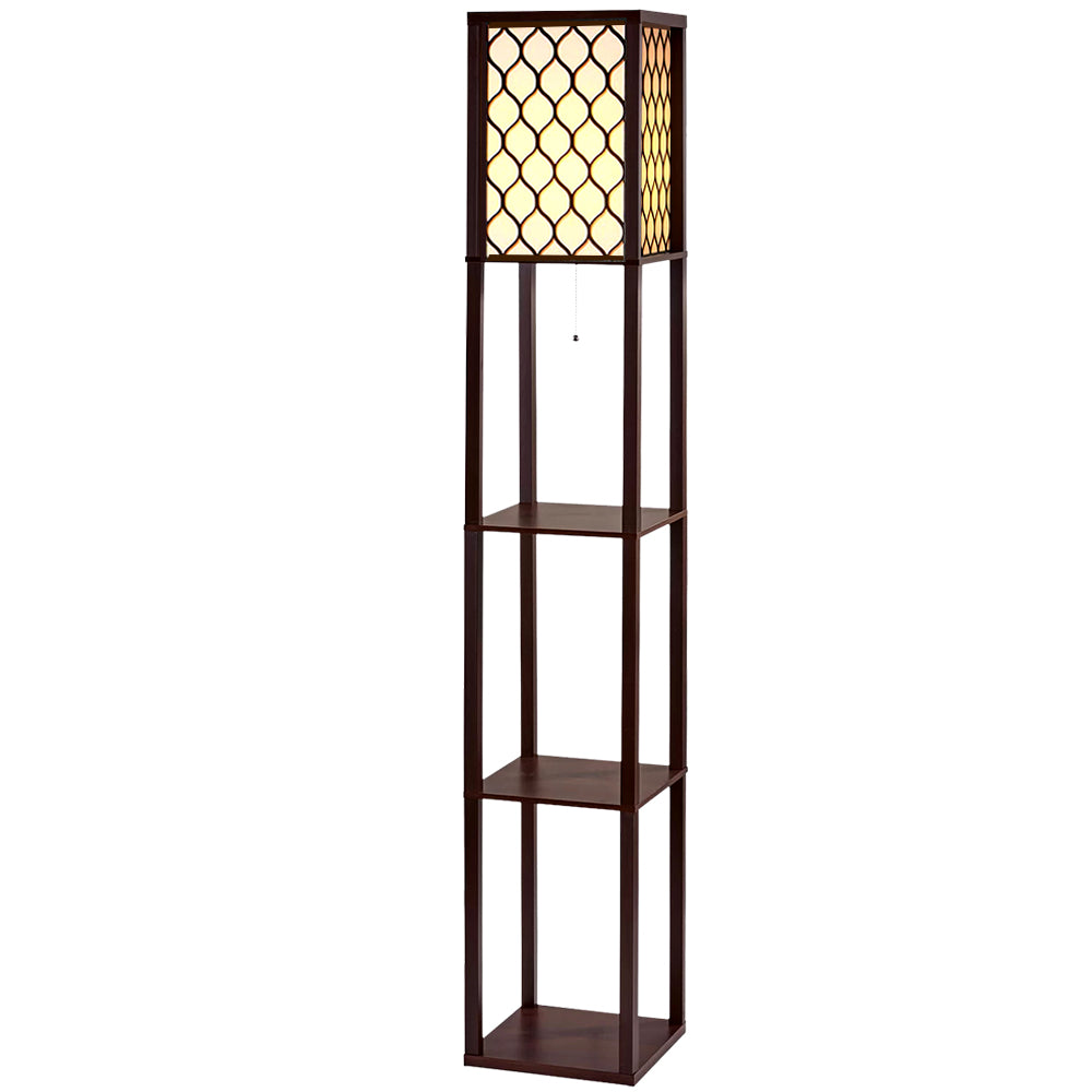Artiss Floor Lamp 3 Tier Shelf Storage LED Light Stand Home Room Pattern Brown-Furniture &gt; Bedroom-PEROZ Accessories