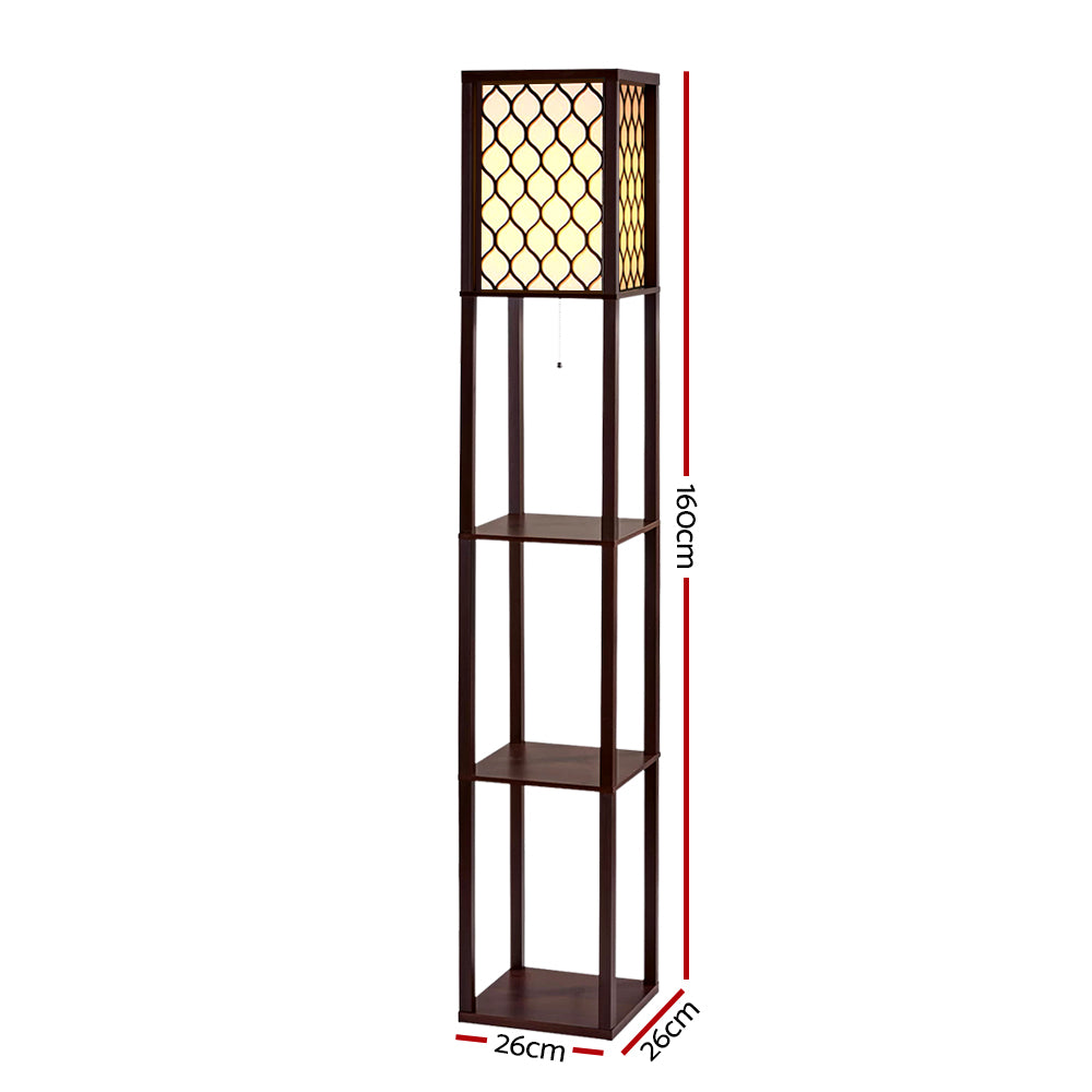 Artiss Floor Lamp 3 Tier Shelf Storage LED Light Stand Home Room Pattern Brown-Furniture &gt; Bedroom-PEROZ Accessories