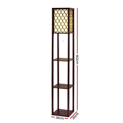 Artiss Floor Lamp 3 Tier Shelf Storage LED Light Stand Home Room Pattern Brown-Furniture &gt; Bedroom-PEROZ Accessories