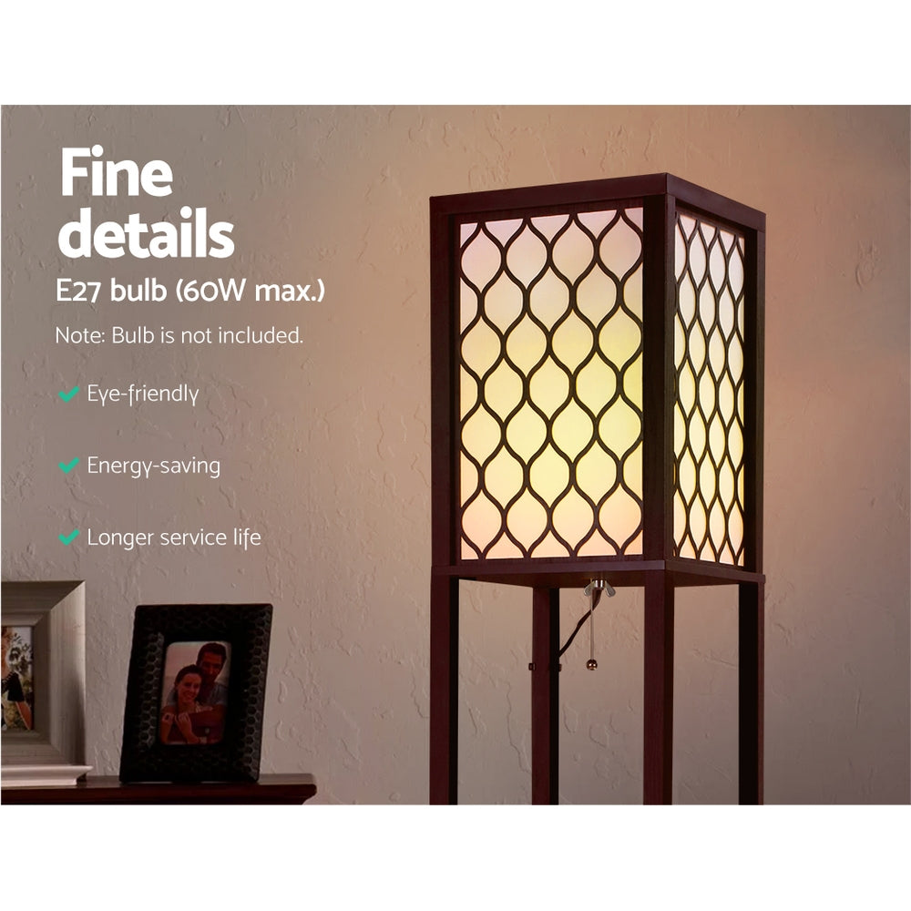Artiss Floor Lamp 3 Tier Shelf Storage LED Light Stand Home Room Pattern Brown-Furniture &gt; Bedroom-PEROZ Accessories