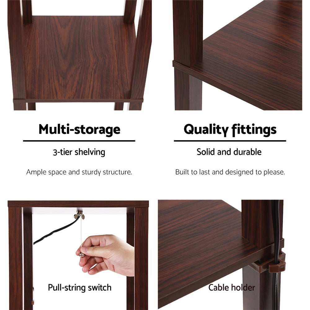 Artiss Floor Lamp 3 Tier Shelf Storage LED Light Stand Home Room Pattern Brown-Furniture &gt; Bedroom-PEROZ Accessories
