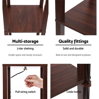 Artiss Floor Lamp 3 Tier Shelf Storage LED Light Stand Home Room Pattern Brown-Furniture &gt; Bedroom-PEROZ Accessories