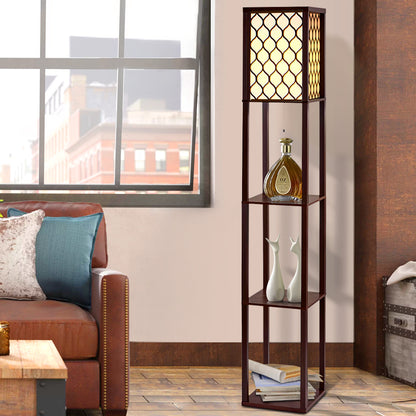 Artiss Floor Lamp 3 Tier Shelf Storage LED Light Stand Home Room Pattern Brown-Furniture &gt; Bedroom-PEROZ Accessories