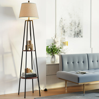 Artiss Floor Lamp 2 Tier Shelf Storage LED Light Stand Home Living Room Upright-Furniture &gt; Bedroom-PEROZ Accessories