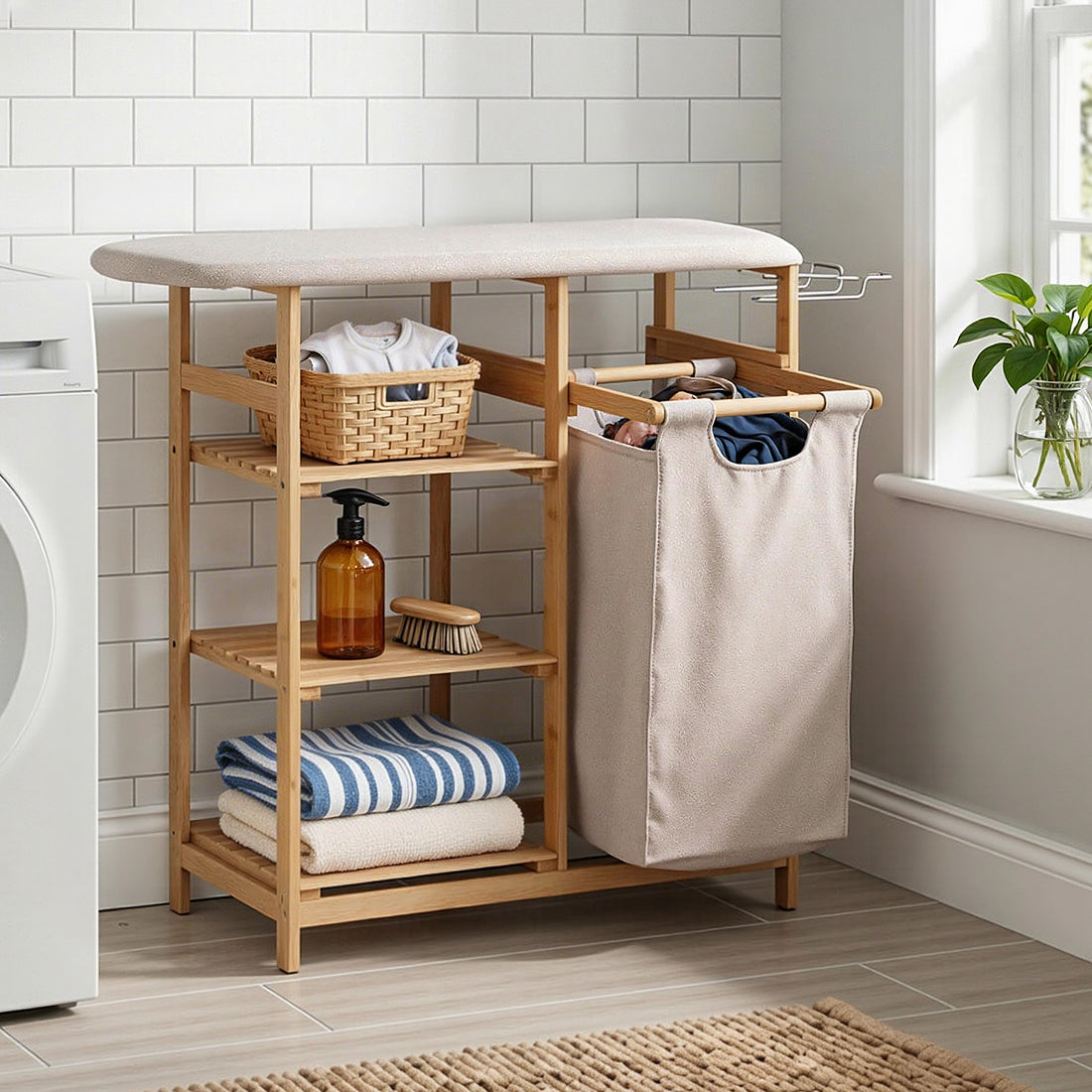 Artiss Laundry Basket Hamper with Ironing Board Bamboo-Home &amp; Garden > Laundry &amp; Cleaning > Laundry Baskets-PEROZ Accessories