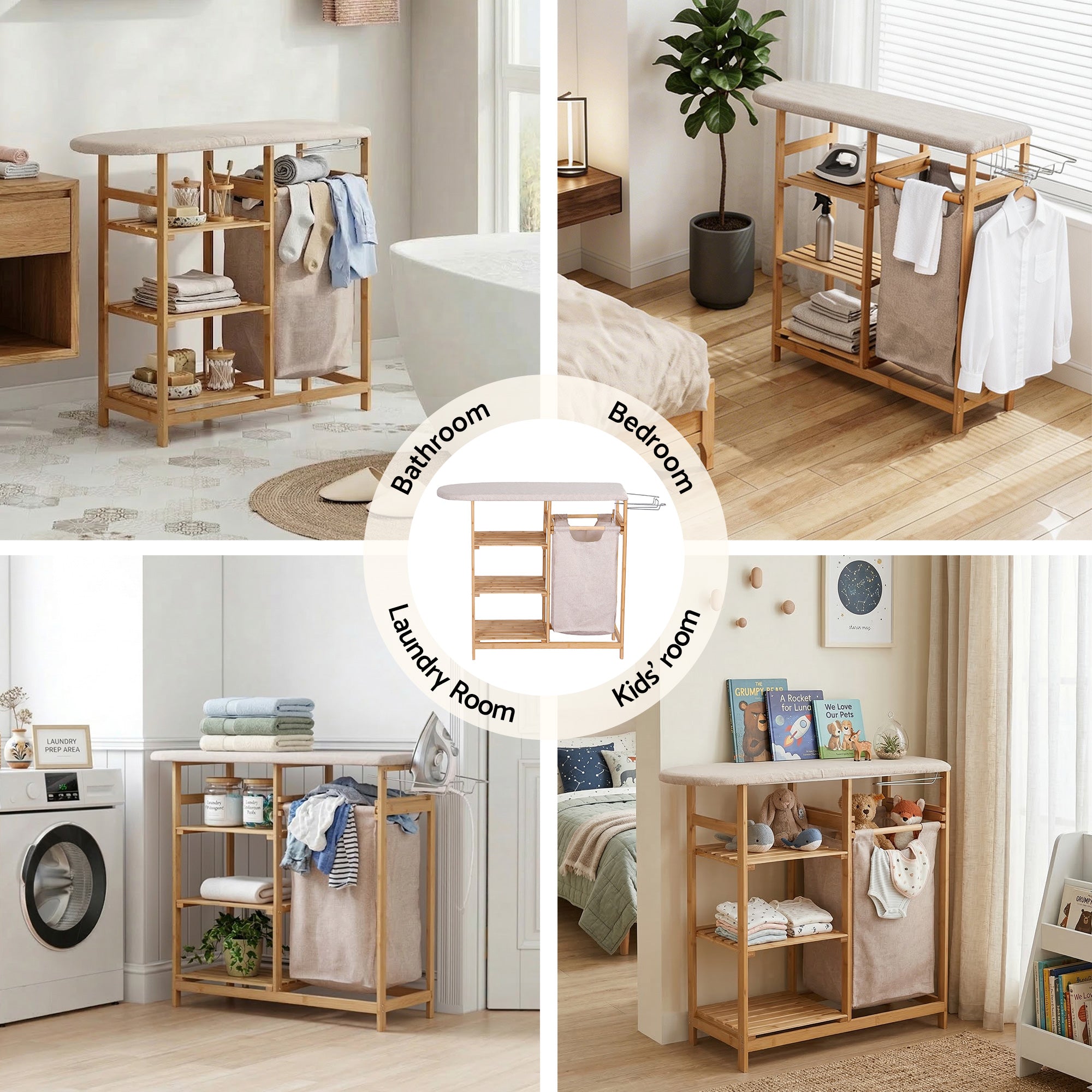 Artiss Laundry Basket Hamper with Ironing Board Bamboo-Home &amp; Garden > Laundry &amp; Cleaning > Laundry Baskets-PEROZ Accessories