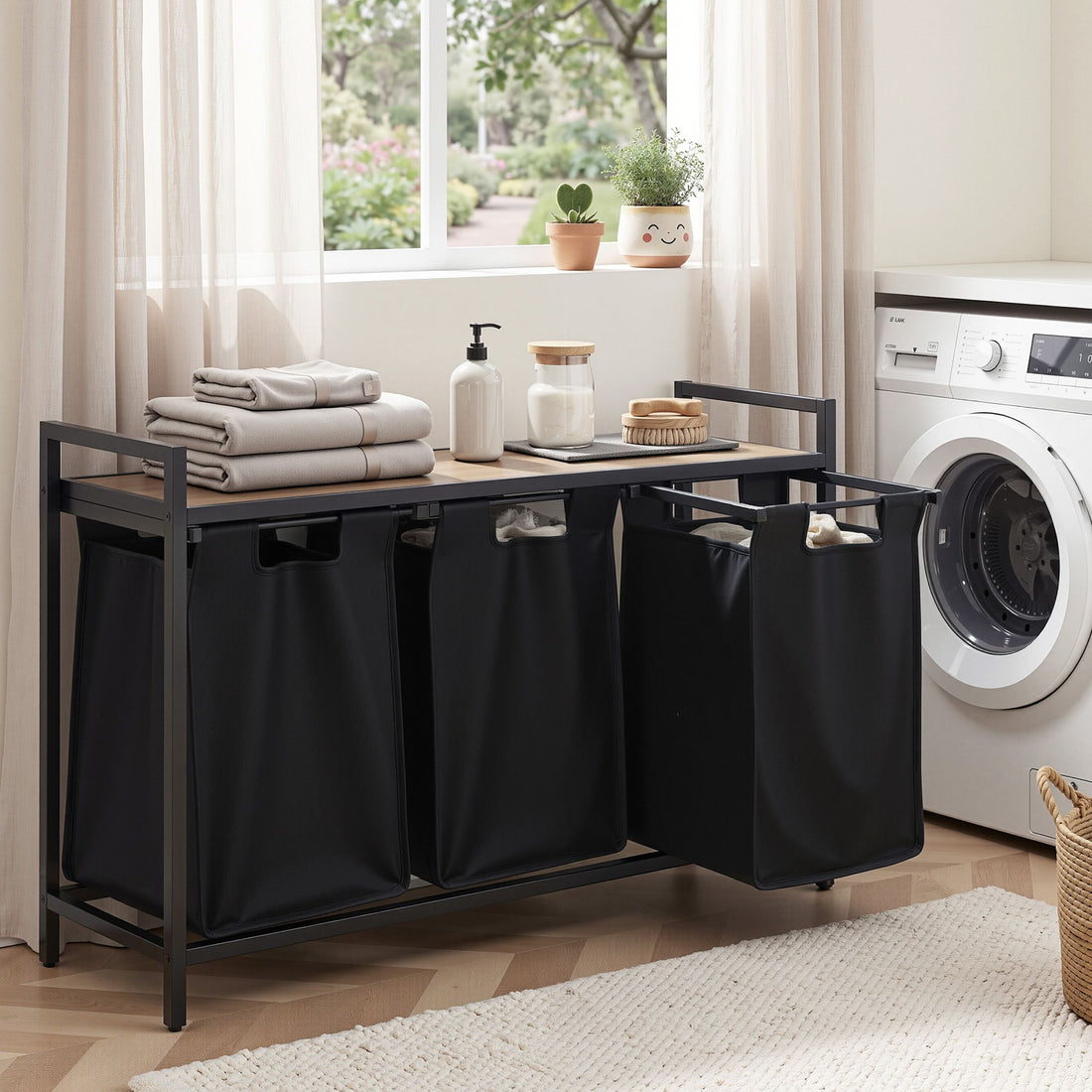 Artiss Laundry Basket with 3 Pull-out Bags Metal Frame Black-Home &amp; Garden > Laundry &amp; Cleaning > Laundry Baskets-PEROZ Accessories