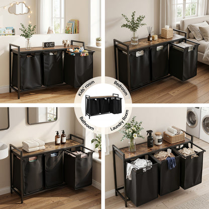 Artiss Laundry Basket with 3 Pull-out Bags Metal Frame Black-Home &amp; Garden > Laundry &amp; Cleaning > Laundry Baskets-PEROZ Accessories