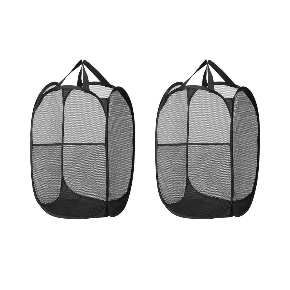 Artiss 2X Laundry Basket Hamper Foldable Black-Furniture &gt; Bathroom-PEROZ Accessories