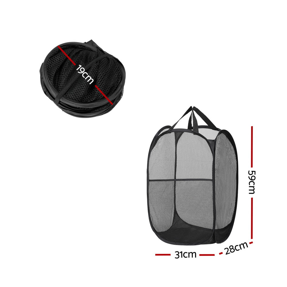 Artiss 2X Laundry Basket Hamper Foldable Black-Furniture &gt; Bathroom-PEROZ Accessories