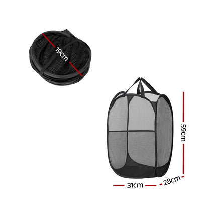 Artiss 2X Laundry Basket Hamper Foldable Black-Furniture &gt; Bathroom-PEROZ Accessories