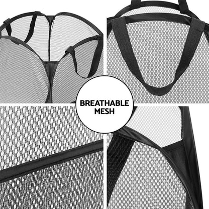 Artiss 2X Laundry Basket Hamper Foldable Black-Furniture &gt; Bathroom-PEROZ Accessories