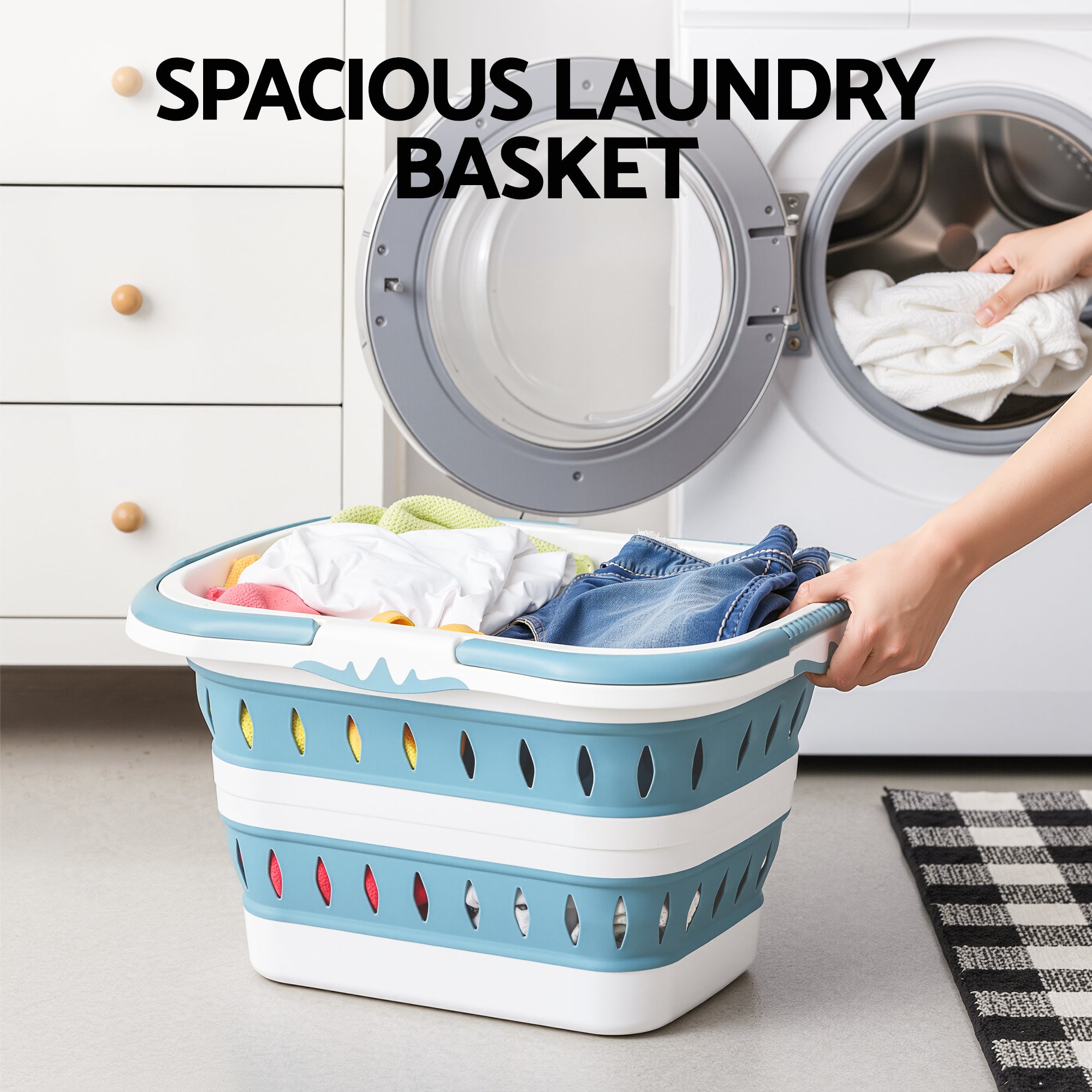 Artiss Laundry Basket Hamper Large Foldable Washing Clothes Storage Organiser Blue-Home &amp; Garden > Laundry &amp; Cleaning > Laundry Baskets-PEROZ Accessories