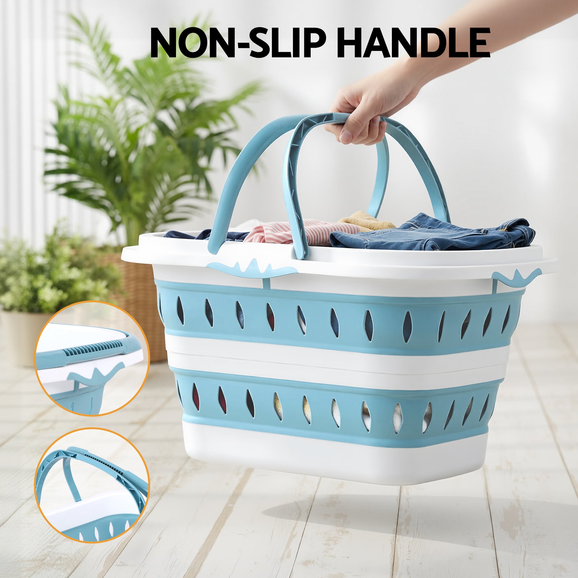 Artiss Laundry Basket Hamper Large Foldable Washing Clothes Storage Organiser Blue-Home &amp; Garden > Laundry &amp; Cleaning > Laundry Baskets-PEROZ Accessories