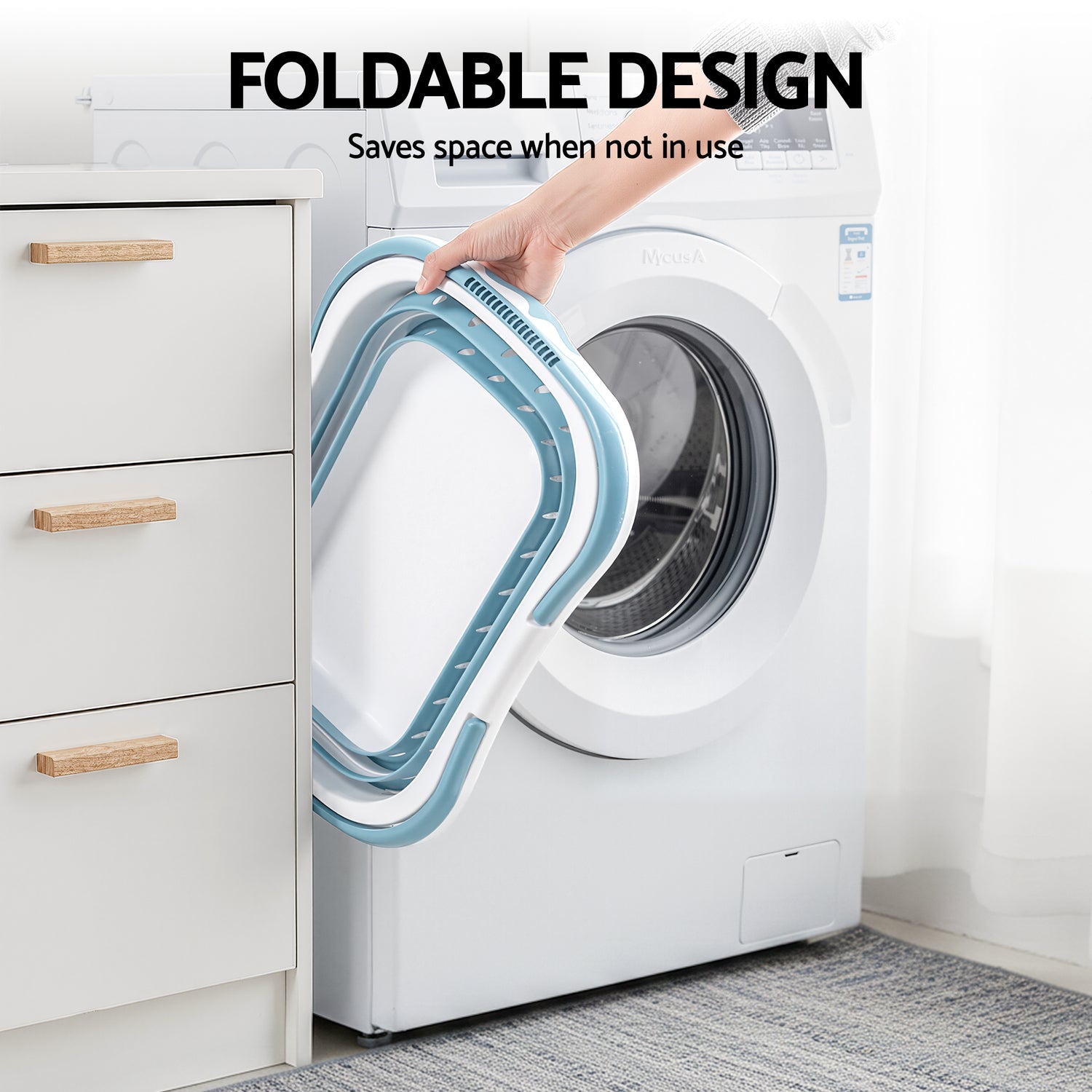 Artiss Laundry Basket Hamper Large Foldable Washing Clothes Storage Organiser Blue-Home &amp; Garden > Laundry &amp; Cleaning > Laundry Baskets-PEROZ Accessories