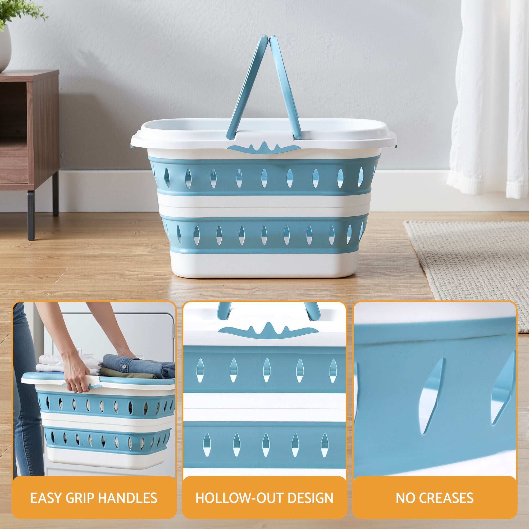 Artiss Laundry Basket Hamper Large Foldable Washing Clothes Storage Organiser Blue-Home &amp; Garden > Laundry &amp; Cleaning > Laundry Baskets-PEROZ Accessories