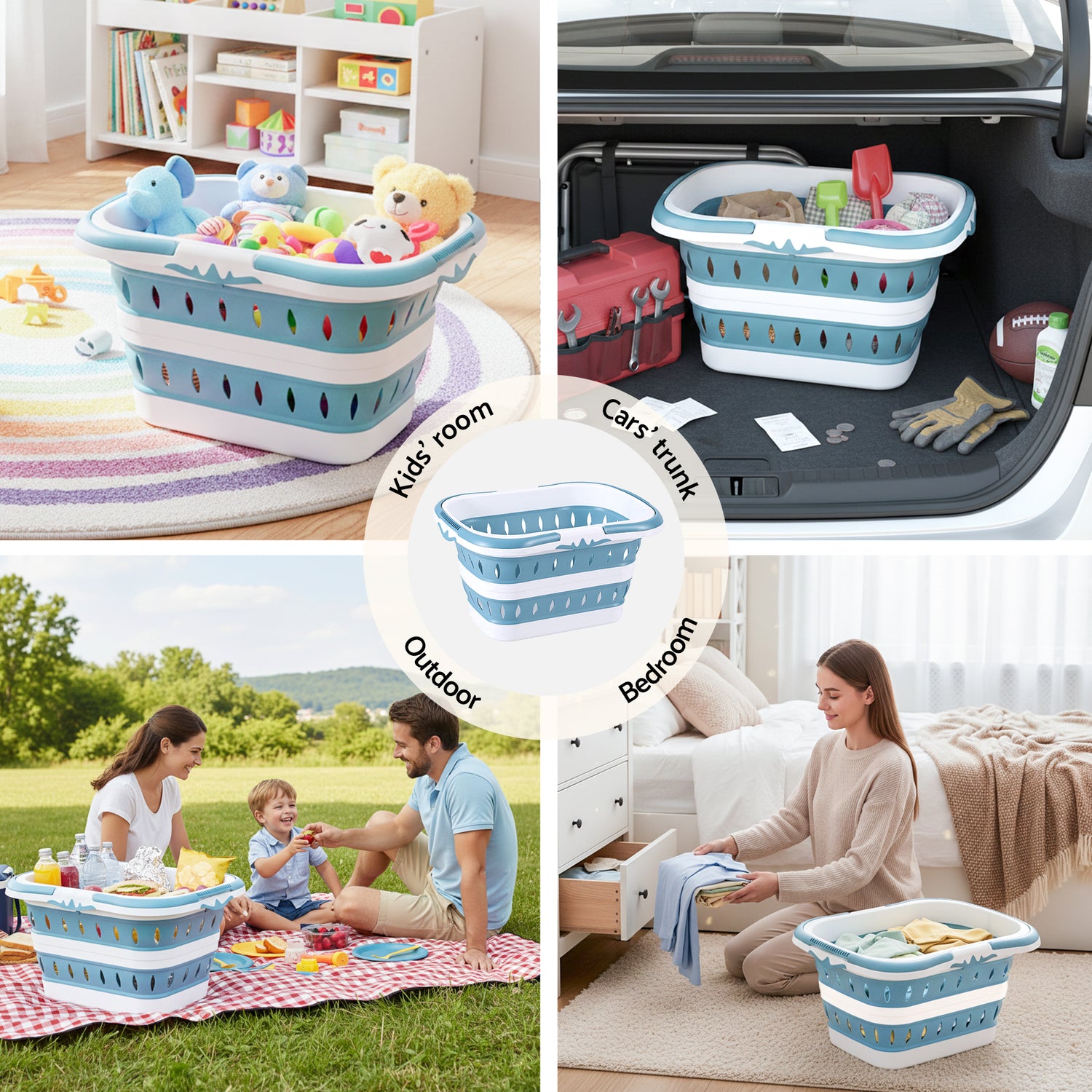 Artiss Laundry Basket Hamper Large Foldable Washing Clothes Storage Organiser Blue-Home &amp; Garden > Laundry &amp; Cleaning > Laundry Baskets-PEROZ Accessories