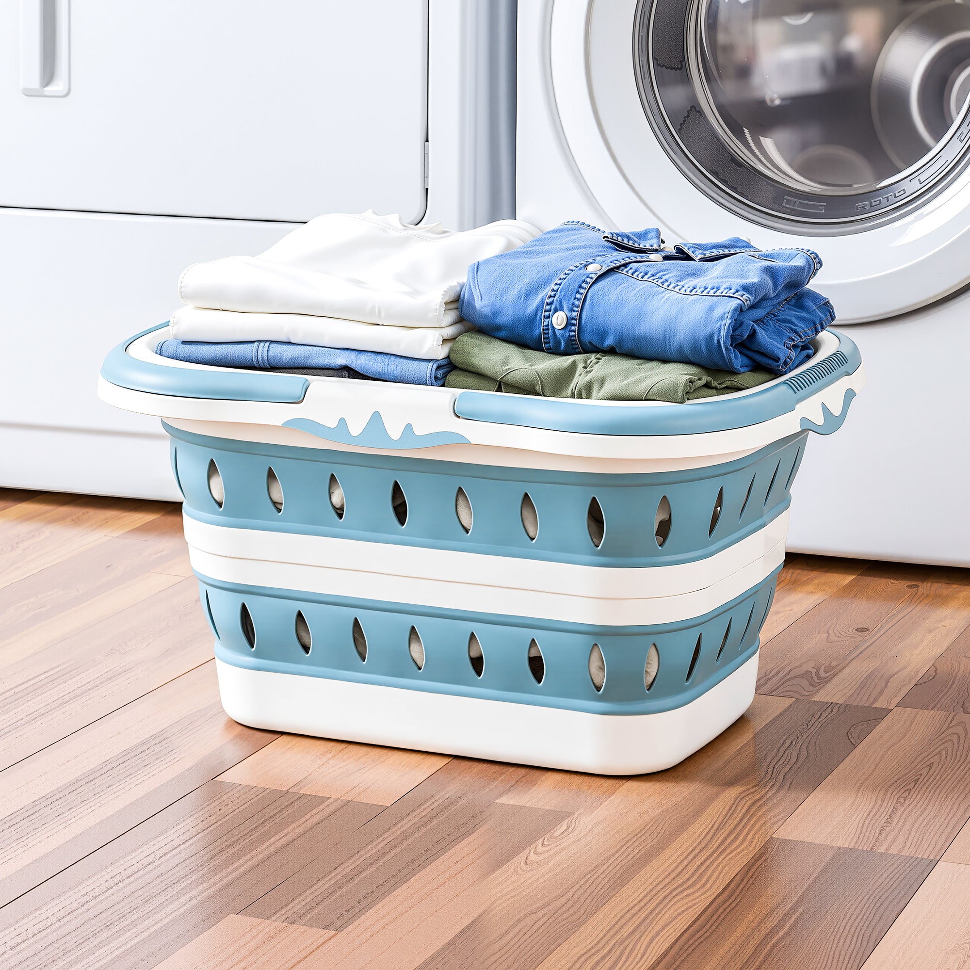 Artiss Laundry Basket Hamper Large Foldable Washing Clothes Storage Organiser Blue-Home &amp; Garden > Laundry &amp; Cleaning > Laundry Baskets-PEROZ Accessories