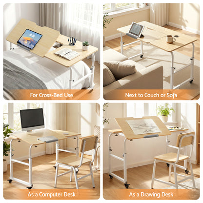 Artiss Mobile Laptop Desk Overbed Table Adjustable Computer Stand Bedside Cart-Electronics > Computers &amp; Tablets > Desktops &amp; Accessories-PEROZ Accessories