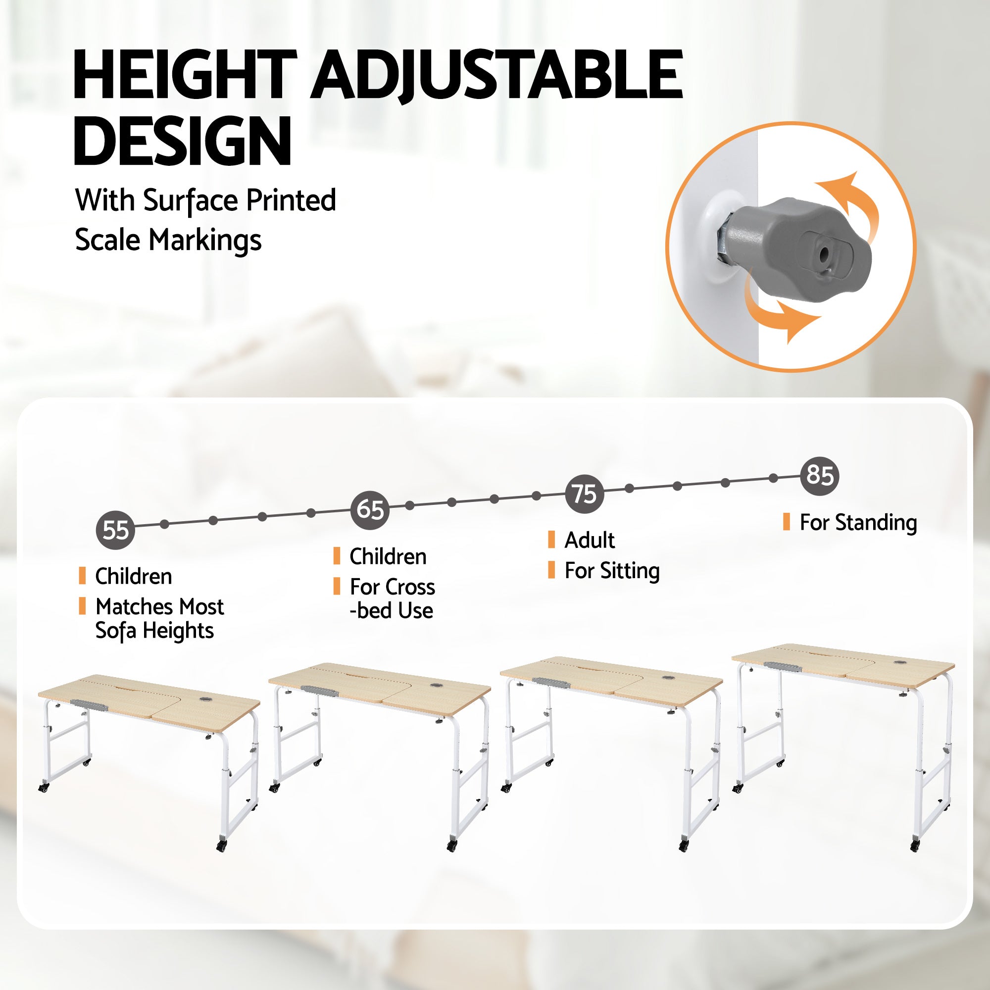 Artiss Mobile Laptop Desk Overbed Table Adjustable Computer Stand Bedside Cart-Electronics > Computers &amp; Tablets > Desktops &amp; Accessories-PEROZ Accessories