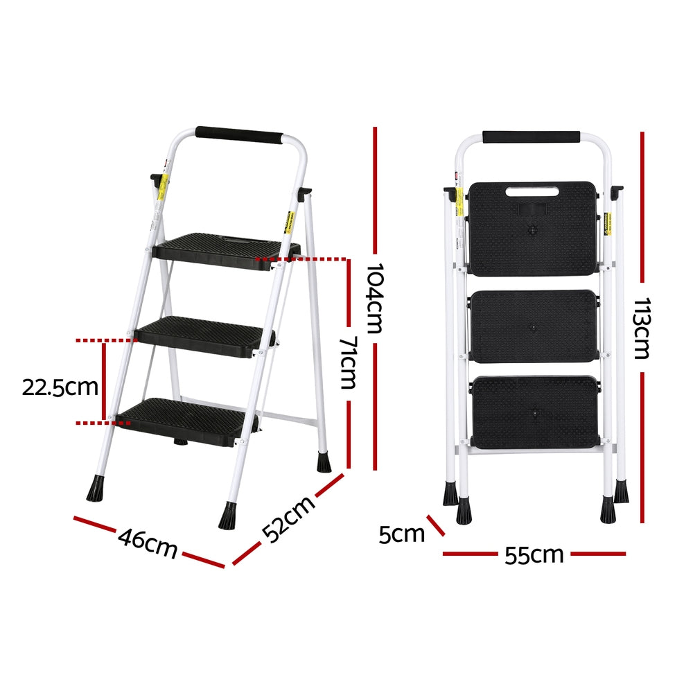 Giantz 3 Step Ladder Multi-Purpose Folding Steel Light Weight Platform-Furniture &gt; Bedroom &gt; Beds &amp; Bed Frames-PEROZ Accessories