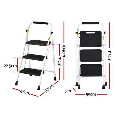 Giantz 3 Step Ladder Multi-Purpose Folding Steel Light Weight Platform-Furniture &gt; Bedroom &gt; Beds &amp; Bed Frames-PEROZ Accessories