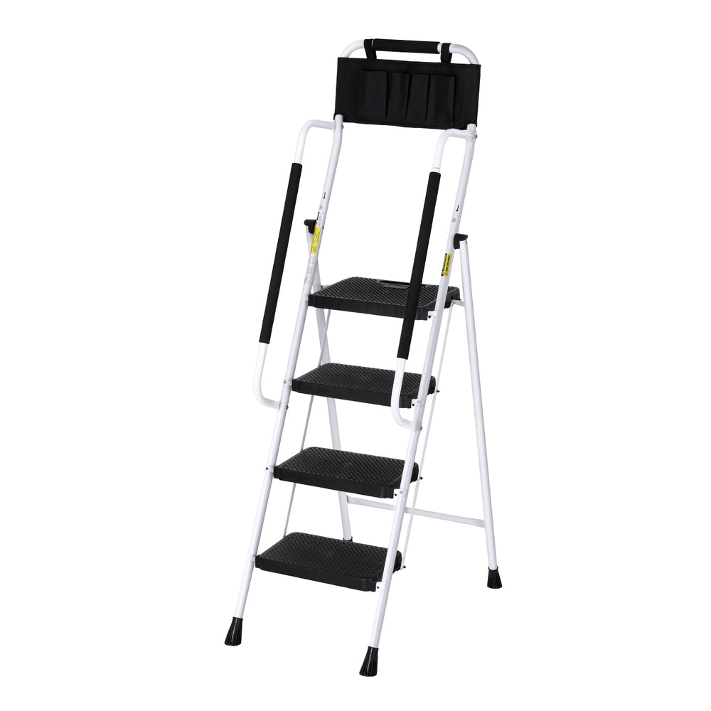 Giantz 4 Step Ladder Multi-Purpose Folding Steel Platform Tool Bag Handrails-Home &amp; Garden &gt; Storage &gt; Clothing &amp; Wardrobe Storage-PEROZ Accessories