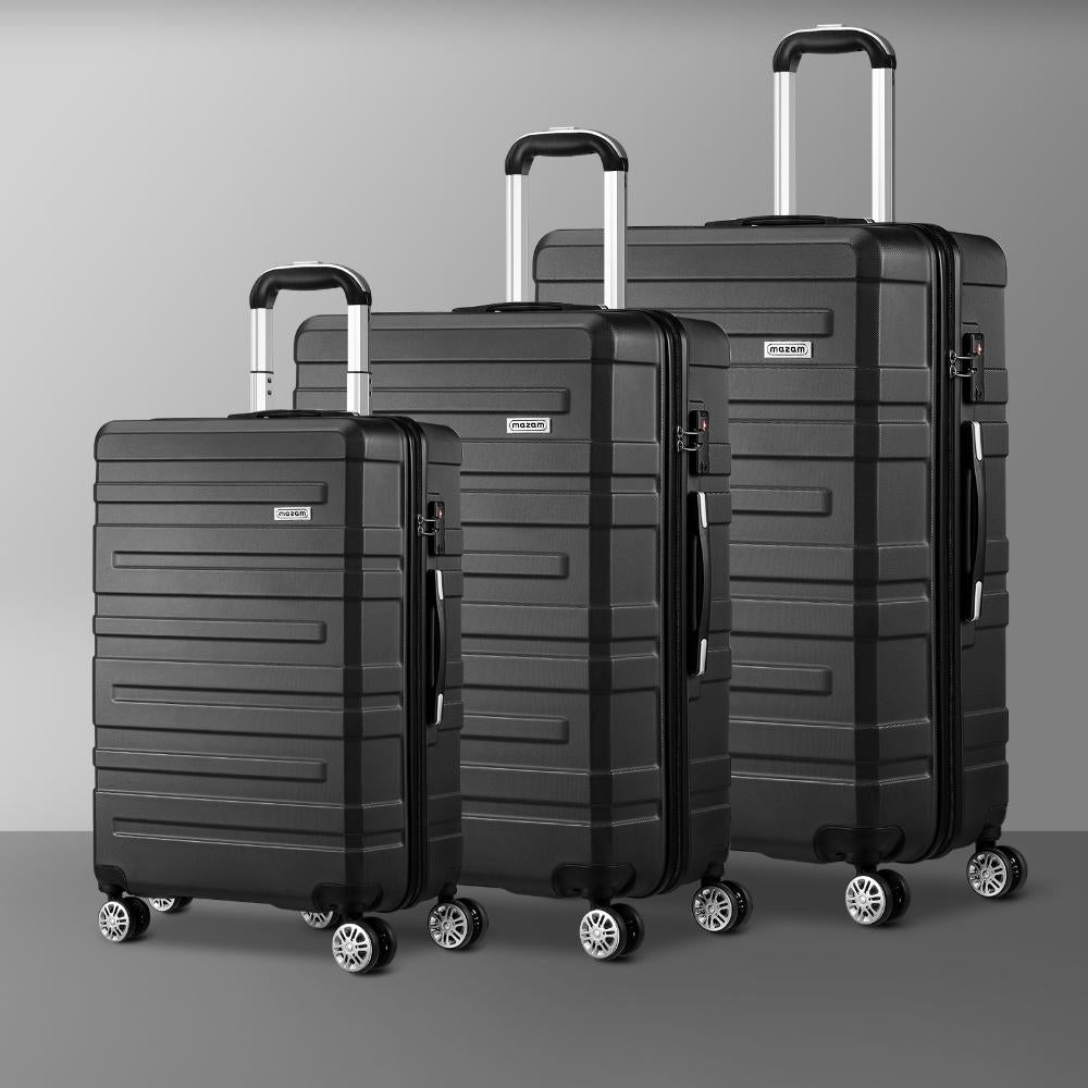 Mazam 3PCS Luggage Suitcase Trolley Set Travel TSA Lock Storage Hard Case Black-Luggage Setss-PEROZ Accessories