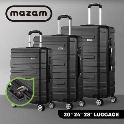 Mazam 3PCS Luggage Suitcase Trolley Set Travel TSA Lock Storage Hard Case Black-Luggage-PEROZ Accessories
