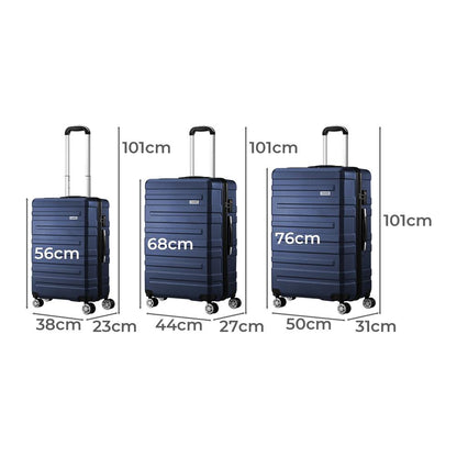 Mazam 3PCS Luggage Suitcase Trolley Set Travel TSA Lock Storage Hard Case Navy-Luggage Setss-PEROZ Accessories