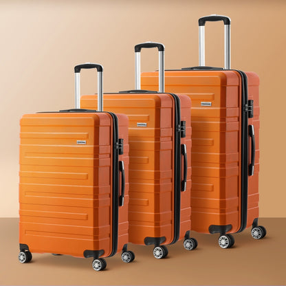Mazam 3PCS Luggage Suitcase Trolley Set TSA Lock Hard Case Orange-Luggage Sets-PEROZ Accessories
