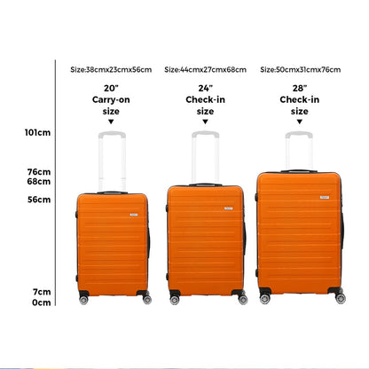 Mazam 3PCS Luggage Suitcase Trolley Set TSA Lock Hard Case Orange-Luggage Sets-PEROZ Accessories