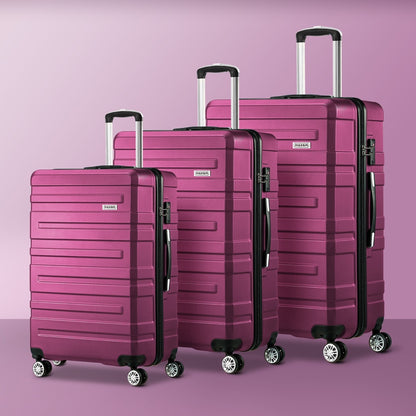 Mazam 3pcs Luggage Suitcase Trolley Set TSA Lock Hard Case Magenta-Luggage Sets-PEROZ Accessories