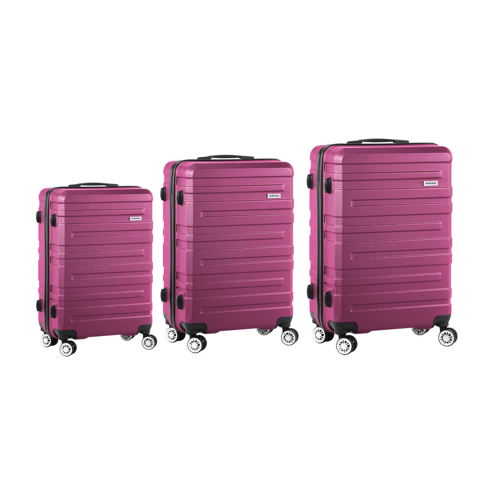 Mazam 3pcs Luggage Suitcase Trolley Set TSA Lock Hard Case Magenta-Luggage Sets-PEROZ Accessories