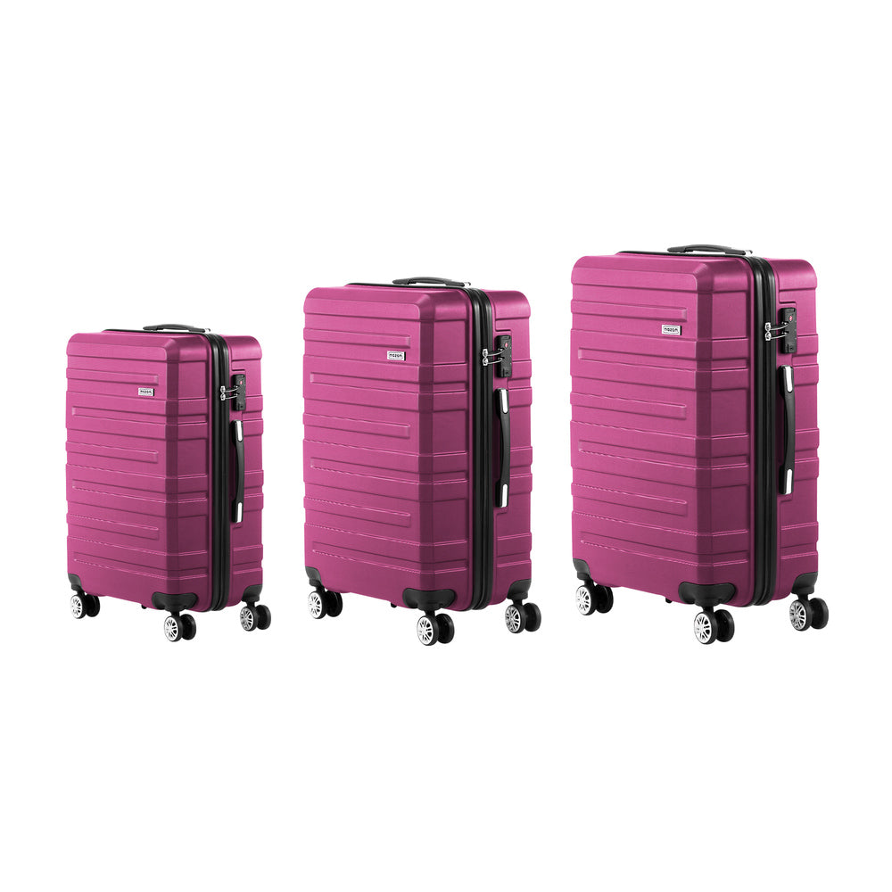 Mazam 3pcs Luggage Suitcase Trolley Set TSA Lock Hard Case Magenta-Luggage Sets-PEROZ Accessories