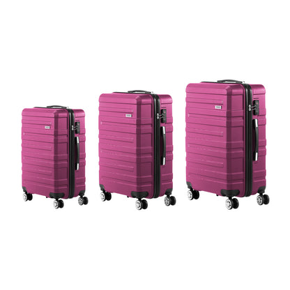 Mazam 3pcs Luggage Suitcase Trolley Set TSA Lock Hard Case Magenta-Luggage Sets-PEROZ Accessories