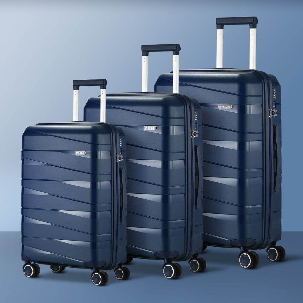 Mazam 3PCS Luggage Set Travel TSA Lock PP Case Navy-Luggage Sets-PEROZ Accessories