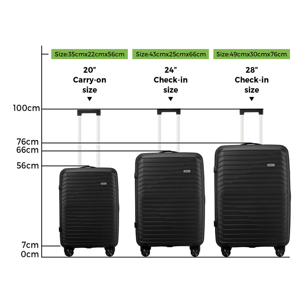 Mazam 3PCS Luggage Suitcase Set TSA Lock Black PP Case-Luggage Sets-PEROZ Accessories