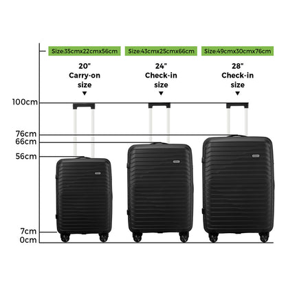 Mazam 3PCS Luggage Suitcase Set TSA Lock Black PP Case-Luggage Sets-PEROZ Accessories
