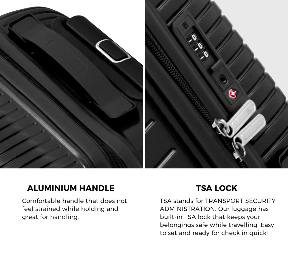 Mazam 3PCS Luggage Suitcase Set Black PP Case TSA Lock-Luggage Sets-PEROZ Accessories