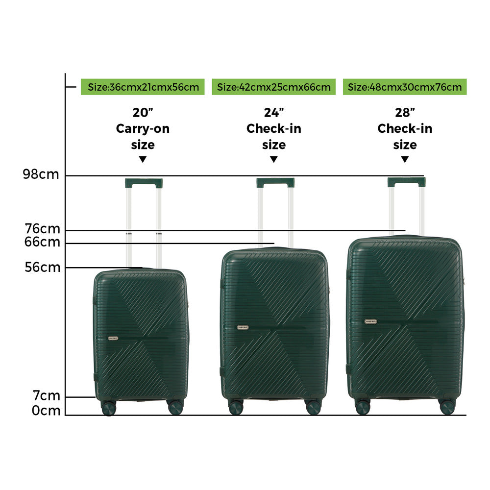 Mazam 3PCS Luggage Suitcase Set Green PP Case TSA Lock-Luggage Sets-PEROZ Accessories