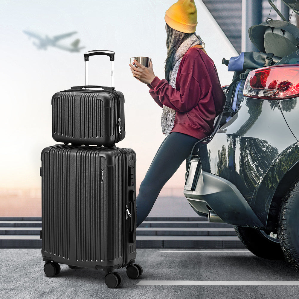 Mazam 2PCS Luggage Suitcase Trolley Set Carry On TSA Hard Case Black-Luggage Setss-PEROZ Accessories