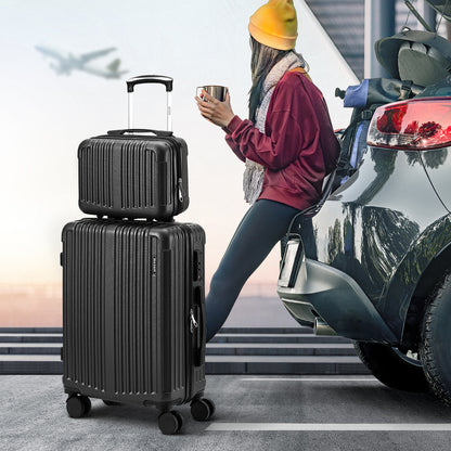 Mazam 2PCS Luggage Suitcase Trolley Set Carry On TSA Hard Case Black-Luggage Setss-PEROZ Accessories