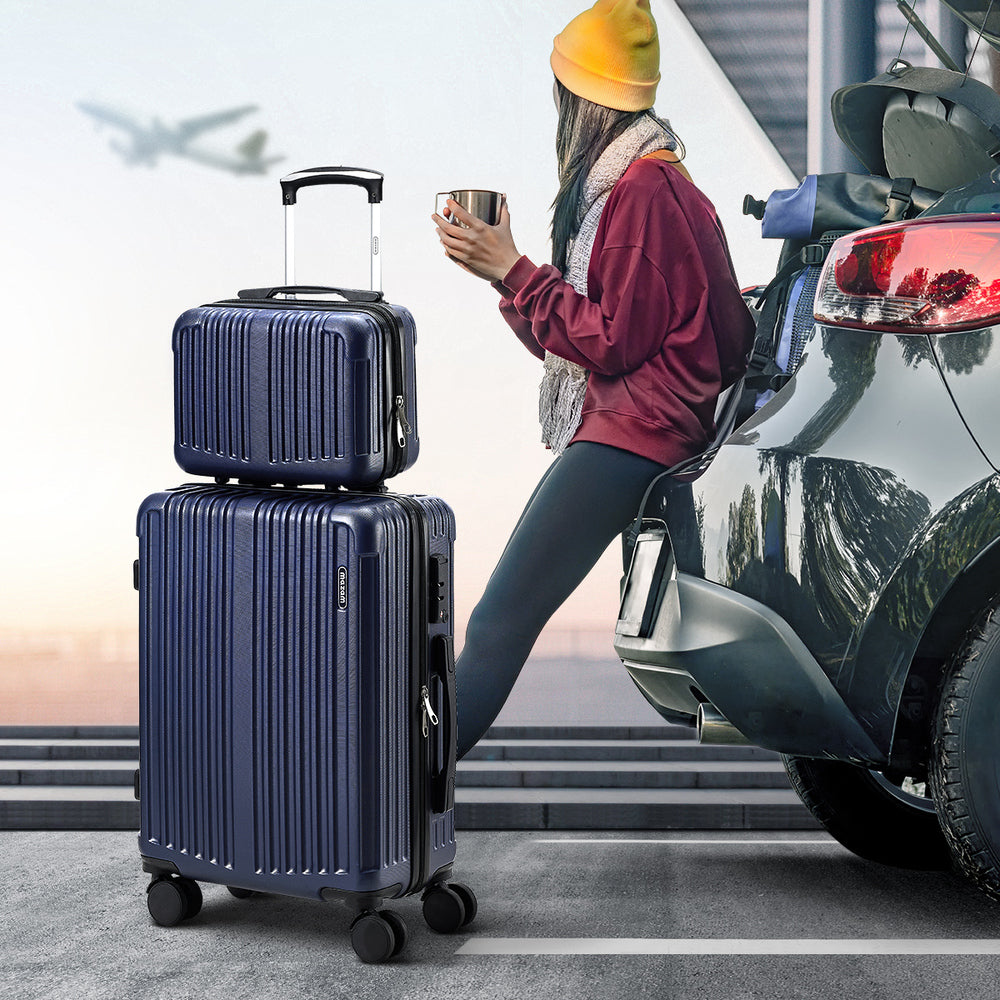 Mazam 2PCS Luggage Suitcase Trolley Set Carry On TSA Hard Case Navy-Luggage Setss-PEROZ Accessories